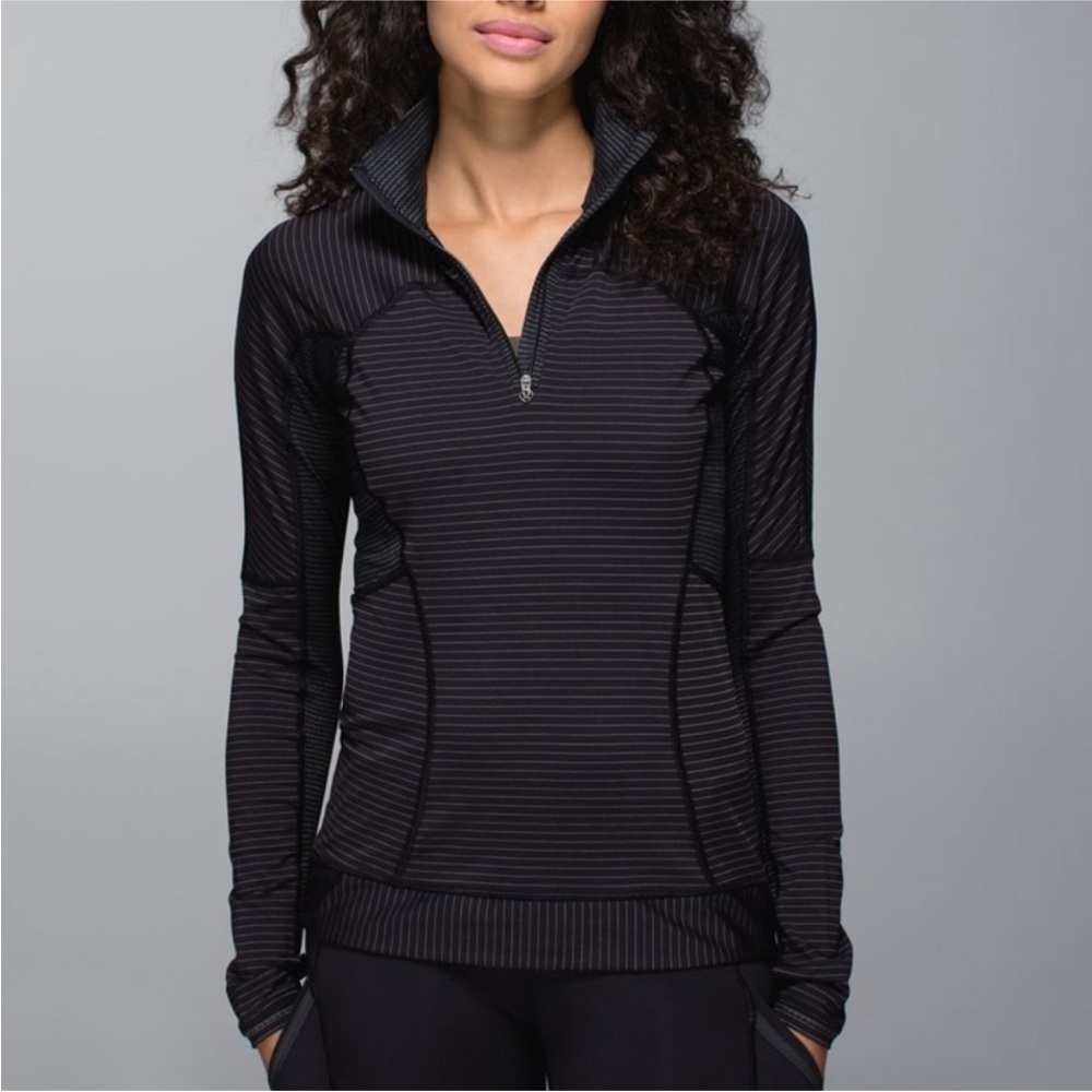 Lululemon Run For Gold 1/2 Zip Black Striped Jacket Womens 2